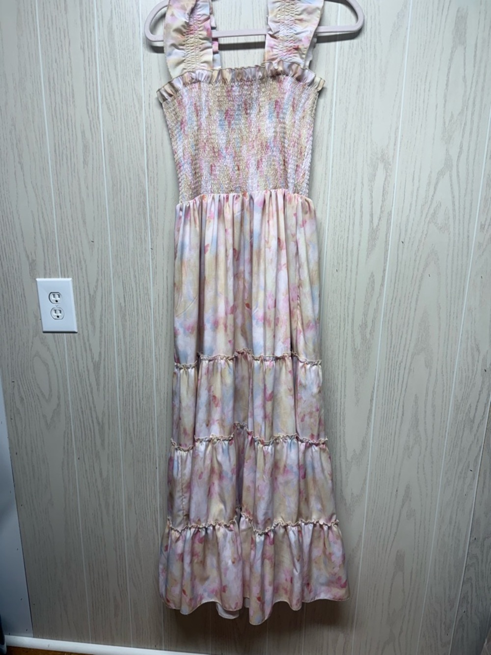 Melloda floral pink maxi ruffle dress sz M
